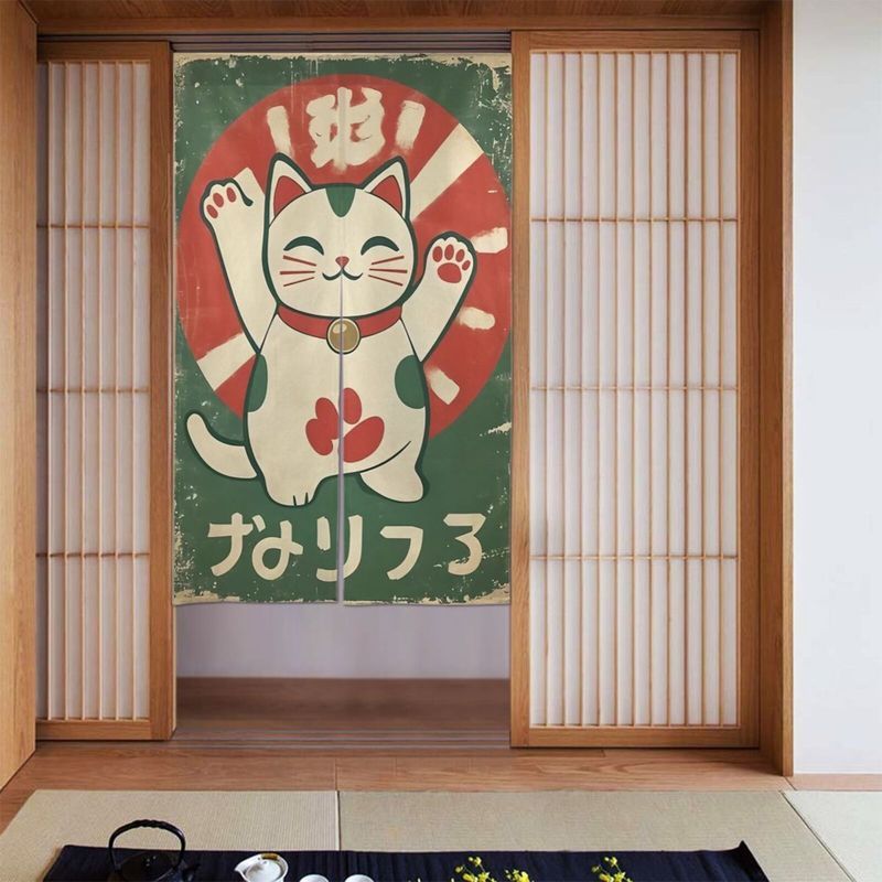 Noren Curtain Doorway - VIKAMA Tirai Pintu Maneki Neko Hijau