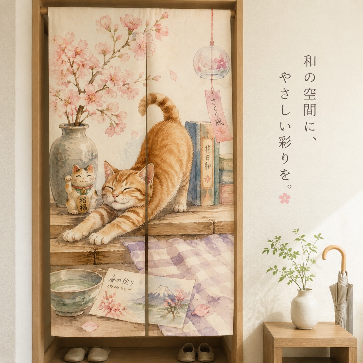 Tirai Noren Motif Kucing Jepan - Noren Curtain Doorway ulasan dan harga