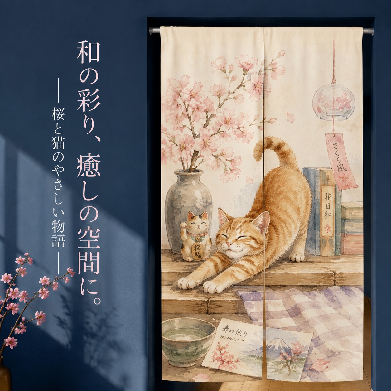 Tirai Noren Motif Kucing Jepan - Noren Curtain Doorway ulasan dan harga